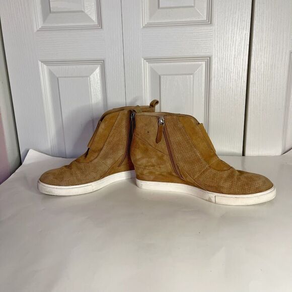 Linea Paolo Anna Leather Perf Elastic Suede Wedge Zip Slip On Sneaker Boots - Picture 9 of 13